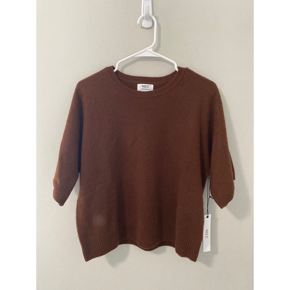 New WILT 100% Cashmere Short Sleeve Sweater Brown Womens Large Luxe